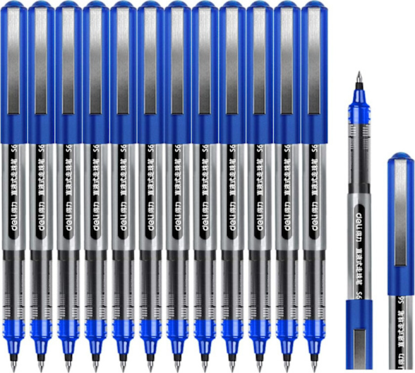 Rollerballpenn, 0,5 mm blå penner, glatt kulepenn hurtigtørkende flytende blekk rollerballpenner - pakke med 12