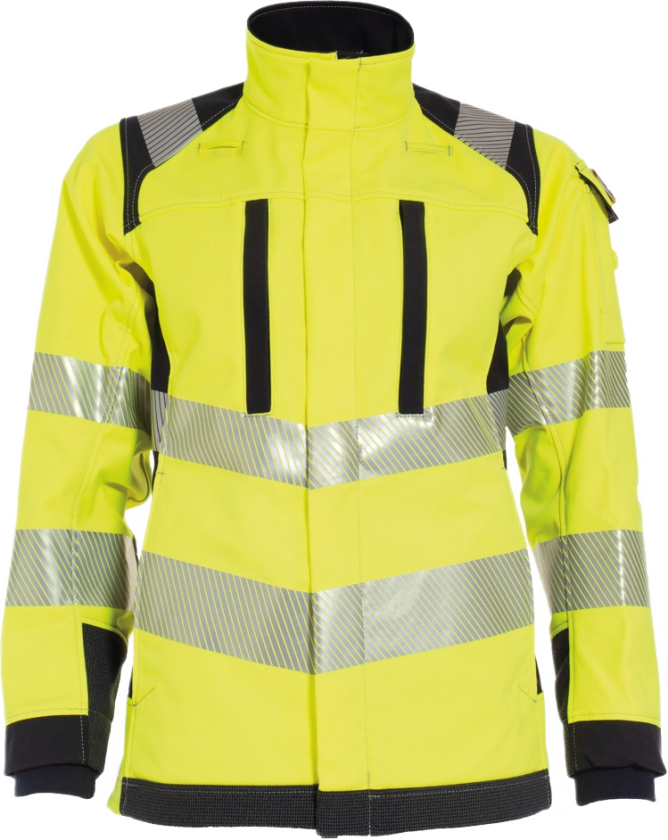 Dame Softshelljakke – Flammehemmende, Vannavvisende (51499594-XL, Gul/marineblå, 1 Stykk, størrelse-XL)