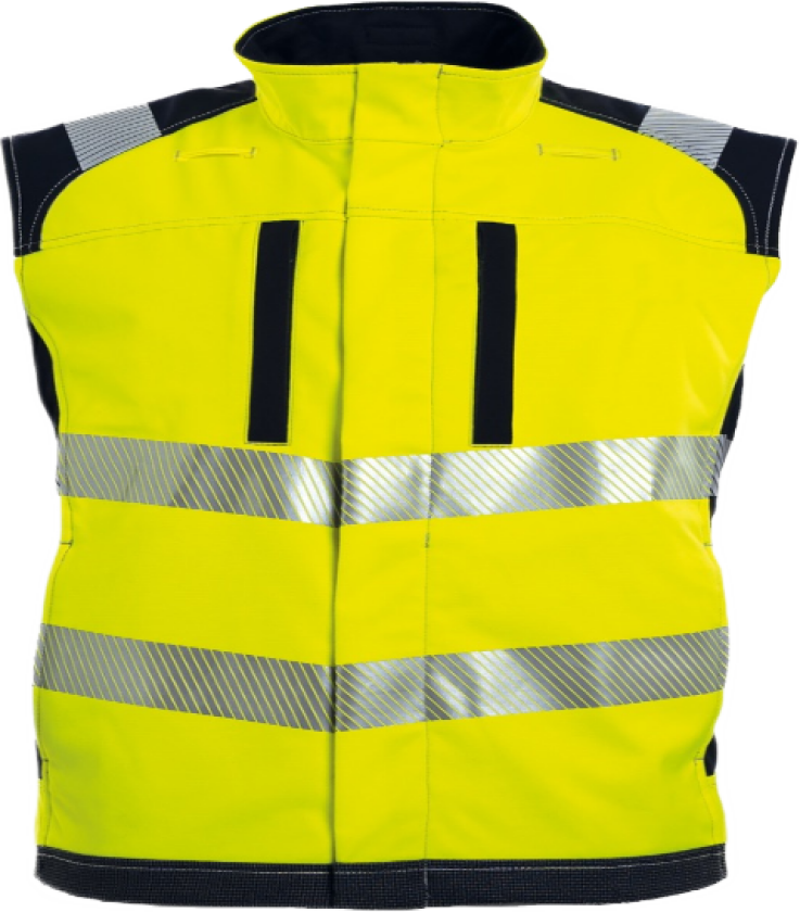 Softshellvest – Metallfri, Flammehemmende (51659594-XS, Gul/marineblå, 1 Stykk, størrelse-XS)