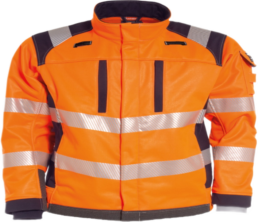 Softshelljakke – Flammehemmende, Vannavvisende (52339593-XS, Oransje/marine, 1 Stykk, størrelse-XS)