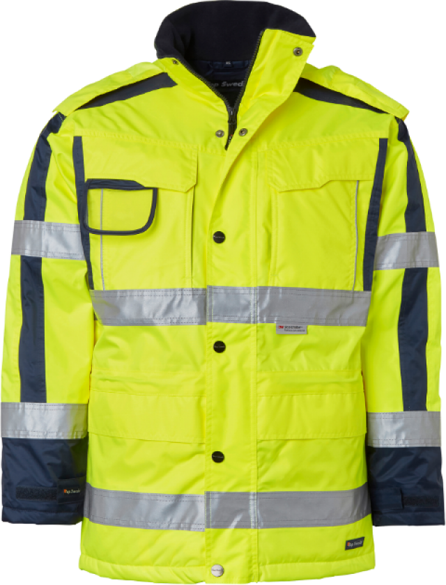 6317 Parka – Vann- og vindtett, høy synlighet(1000978, Fluorescerende gul/marine, Unisex, 1 Stykk, størrelse-XL)