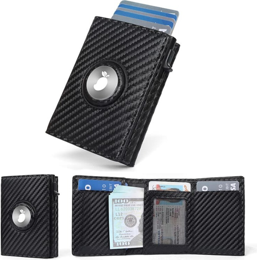 INF Slank Airtag-lommebok i skinn for menn med RFID-blokkering Sort