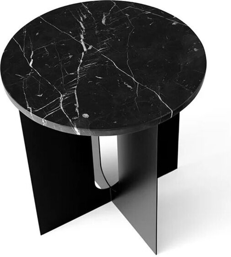 Androgyne sidebord marble black, ø 42 cm, sort stålstativ