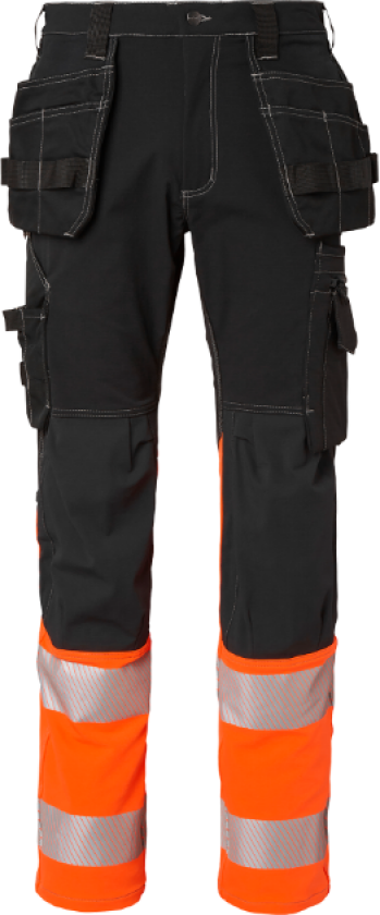 Craftsmen Trousers – 4-Way Stretch(1000882, Svart/Fluorescerende Oransje, Unisex, 1 stykke bukser, størrelse-C54)