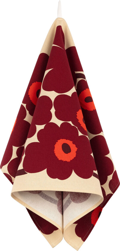 Unikko kjøkkenhåndkle 43 x 70 cm, vanilje/vinrød/rød
