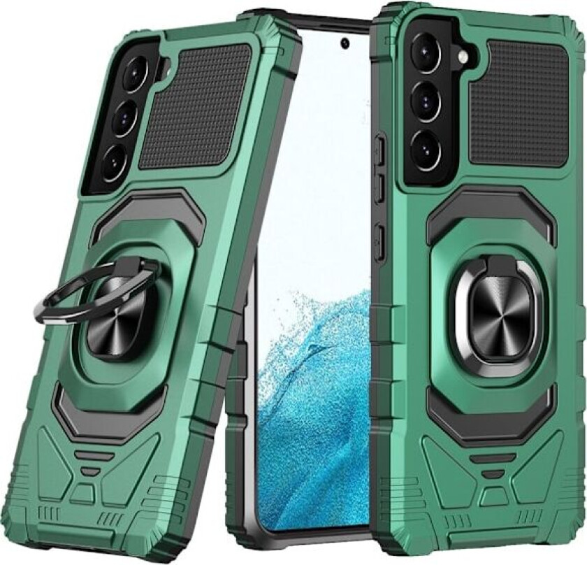 Slitesterkt hardplastdeksel med myk innside og kickstand for Samsung Galaxy S22 - Midnattsgrønn