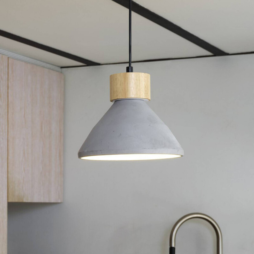 OSRAM hengelampe CONCRETE WOOD, grå, Ø 22 cm, betong, E27