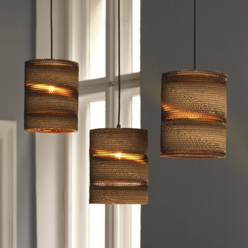 OSRAM hengelampe CYLINDER, 3 lyskilder, brun, Ø 20 cm, bølgepapp