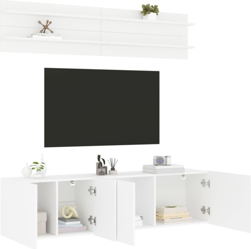 Vegghengte TV-enheter 6 deler hvit konstruert tre