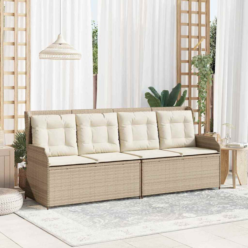 Hagebenk med pute Beige Poly rattan