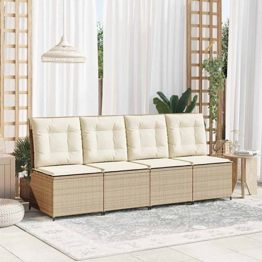 Hagemøbelsofa med pute Beige Poly rattan