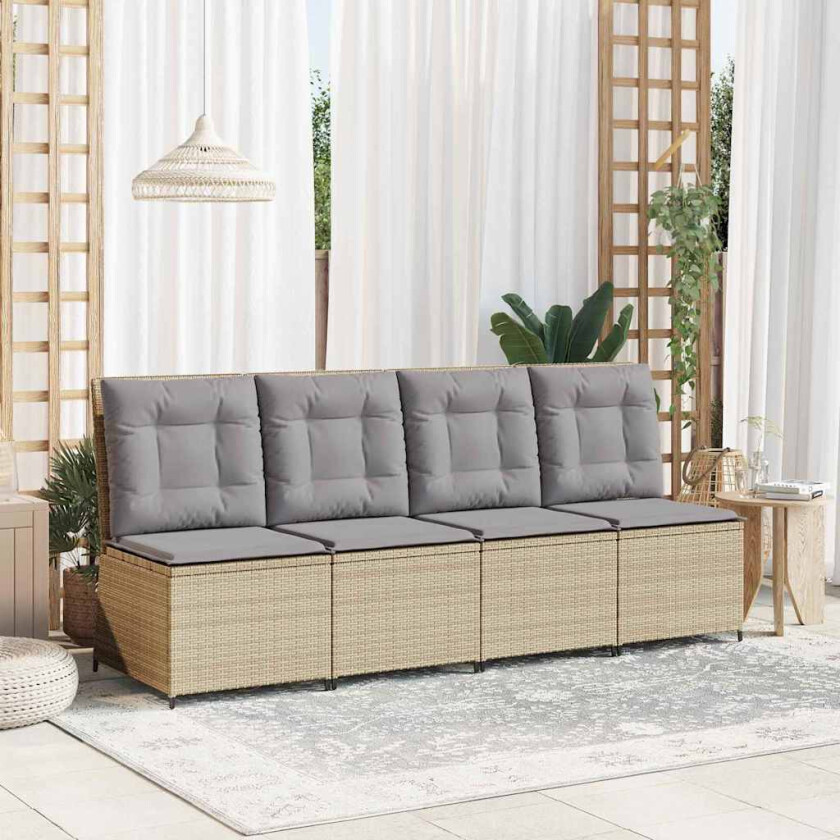 Hagemøbelsofa med pute Beige Poly rattan