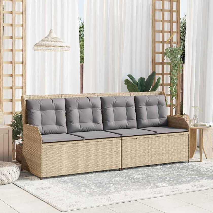 Hagebenk med pute Beige Poly rattan