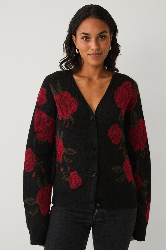 Cardigan med roser - Svart