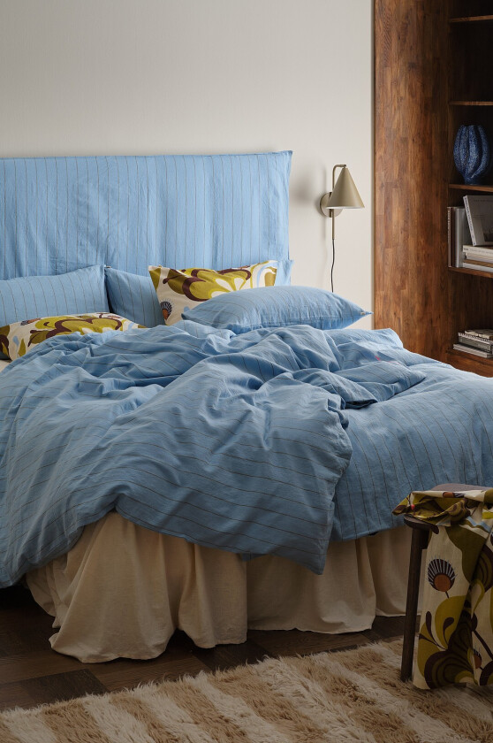 Sengesett Elly Thin Stripe i resirkulert halvlinne 2 eller 3 stykker - Grønn