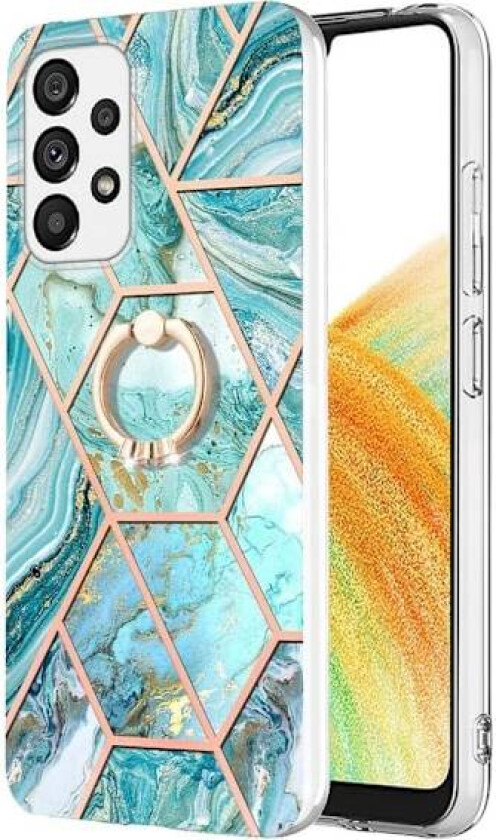 Marble Mønstret Deksel med Ring Holder til Samsung Galaxy A33 5G - Blå