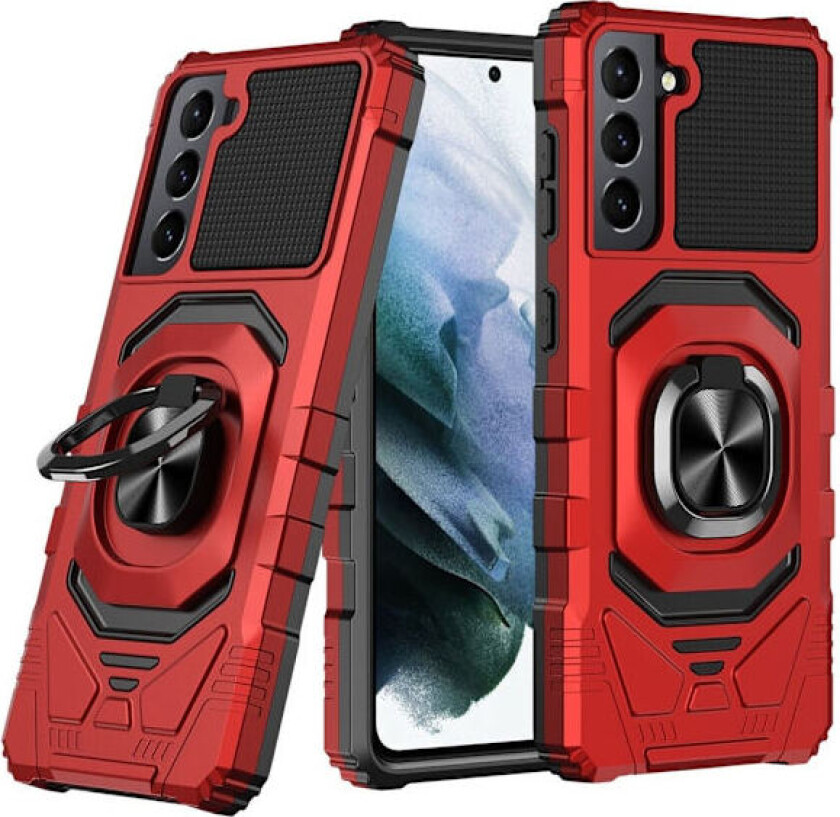 Slitesterkt hardplastdeksel med myk innside og kickstand for Samsung Galaxy S21 Plus 5G - Rød