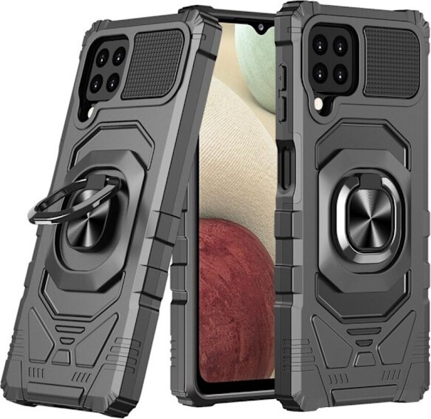 Slitesterkt hardplastdeksel med myk innside og kickstand for Samsung Galaxy A12 5G - Svart