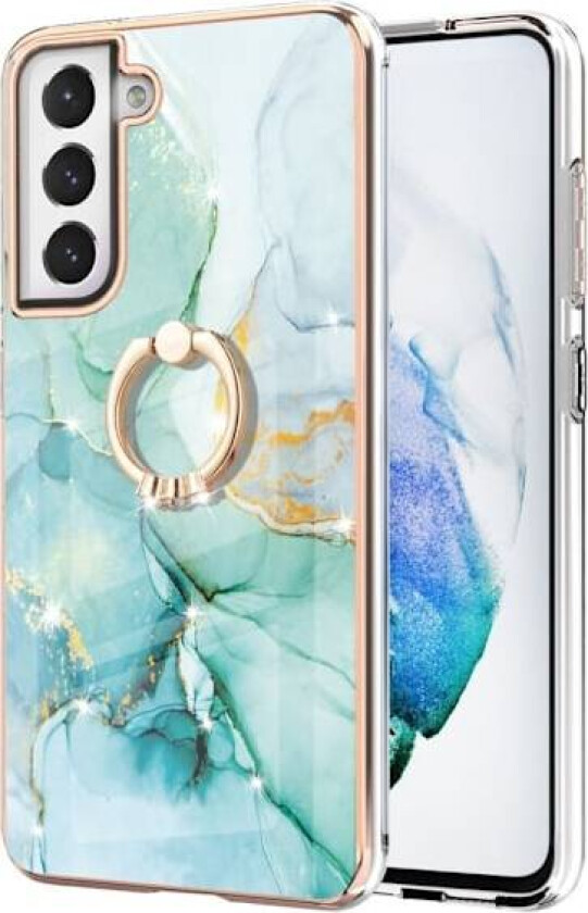 Marble Mønstret Deksel med Ring Holder til Samsung Galaxy S21 FE - Grønn Klinkekule Haze