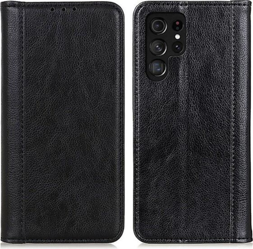 Ekte lærdeksel med magnetisk lukking for Samsung Galaxy S23 Ultra - Svart