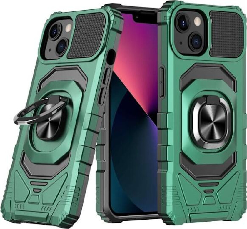 Slitesterkt hardplastdeksel med myk innside og kickstand for iPhone 13 - Midnattsgrønn