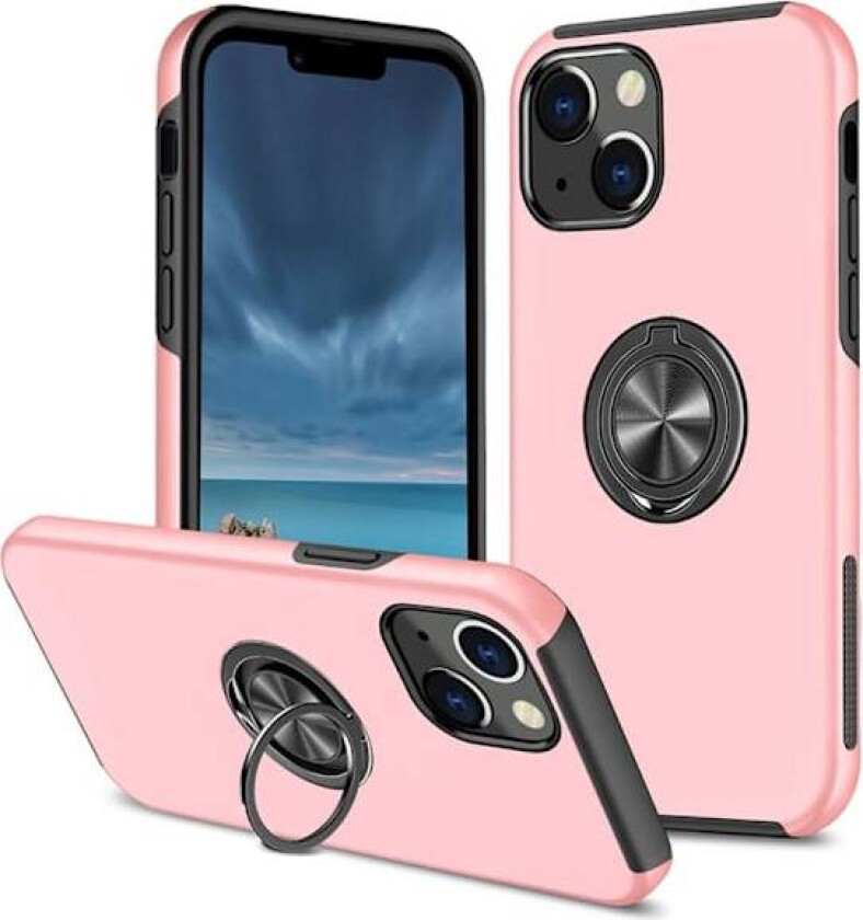 iPhone 14 Plus Finger Ring Kickstand Hybrid Case - Rosa