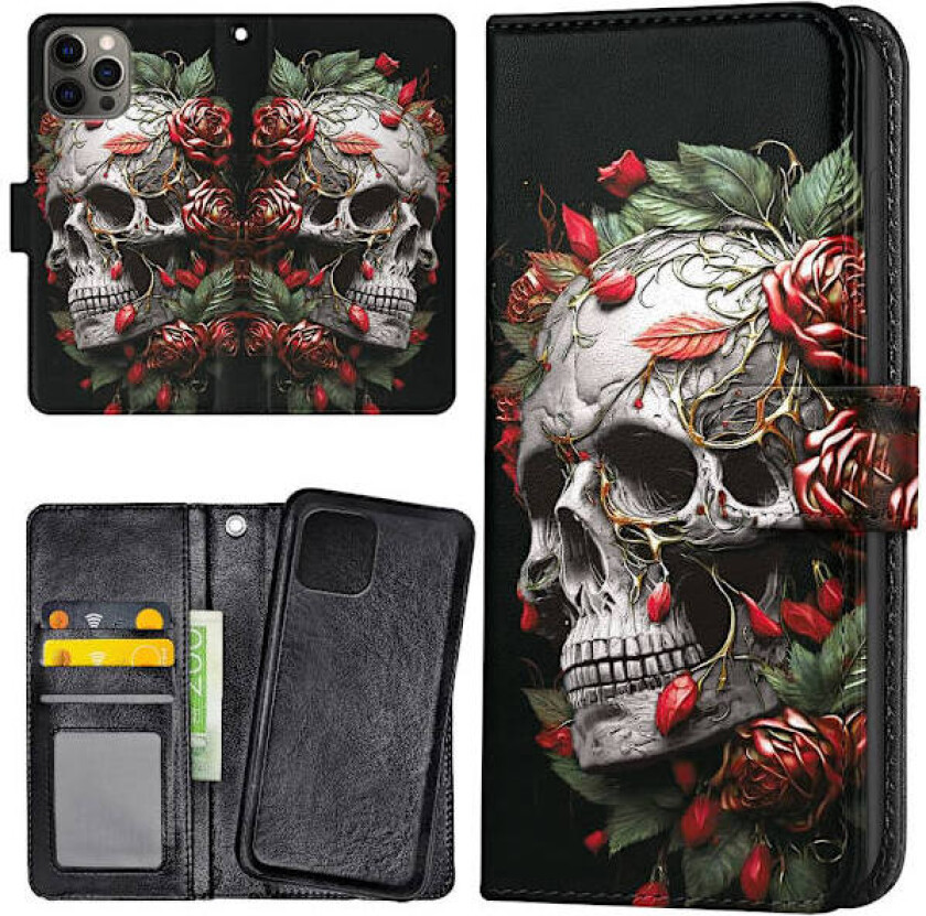 iPhone 16 Pro - Lommebok Deksel Skull Roses