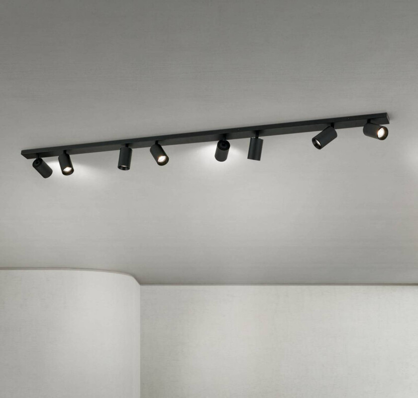 Downlight Sean, svart, 8 lyskilder, stål, aluminium, GU10