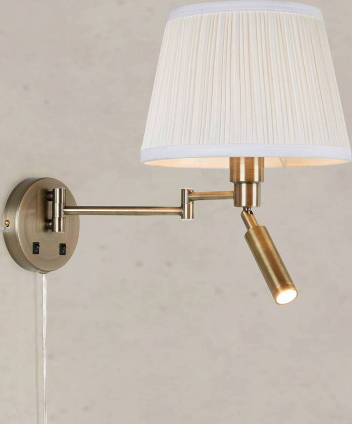 Vegglampe Pivot, naturhvit/messingfarget, 43 cm, 2 lyskilder.