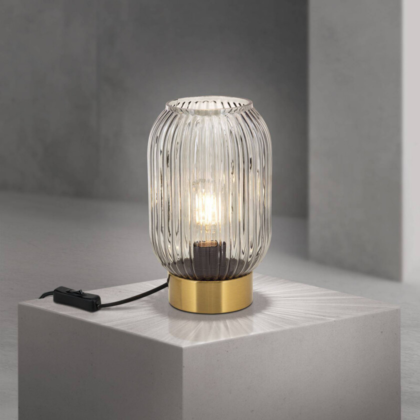 Bordlampe Carneval, røykgrå, glass, høyde 23,5 cm, E27