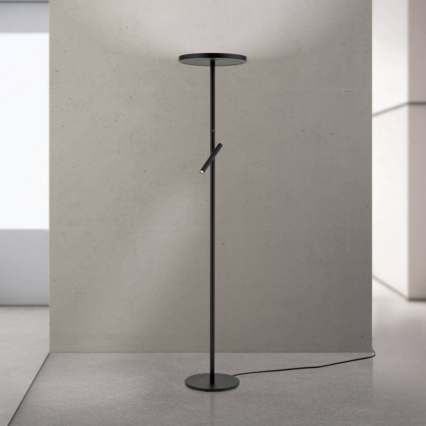 LED-gulvlampe Teide, svart, metall, leselampe, dimmer