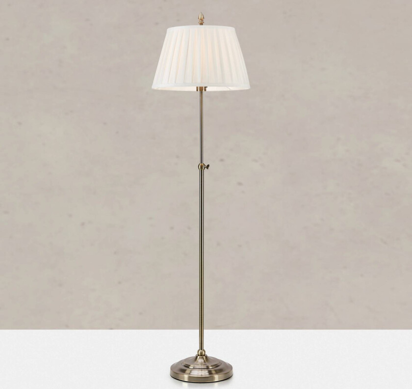 Gulvlampe Oxford, messingfarget, høyde 155 cm, metall/stoff