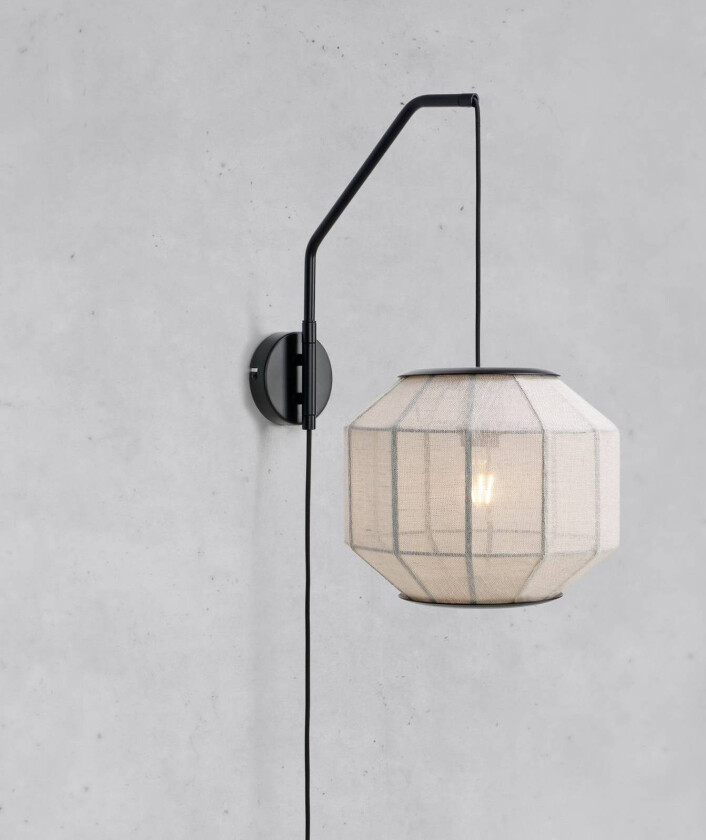 Vegglampe Asuka, Ø 27 cm, beige/svart, stoff/metall
