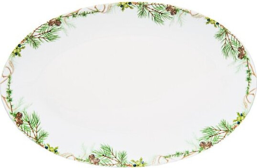 Nostalgi serveringsfat 38x25 cm hvit/grønn