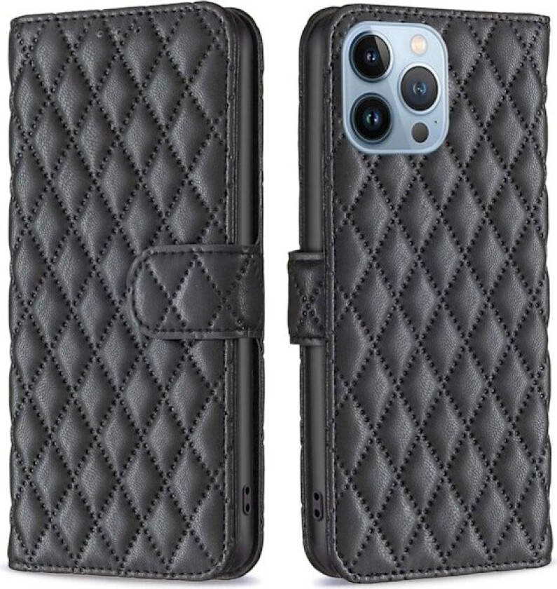 Rombemønster, matt flip-deksel for iPhone 13 Pro - Svart