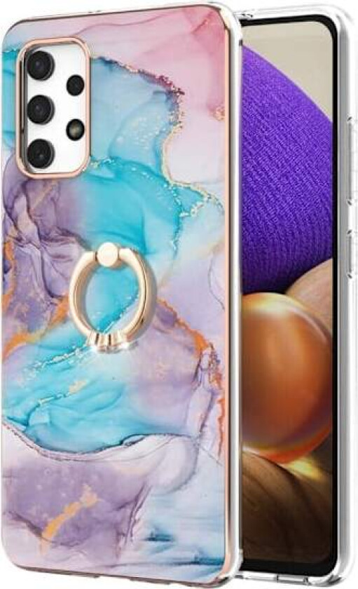 Marble Mønstret Deksel med Ring Holder til Samsung Galaxy M32 5G / A32 5g - Milky Way Klinkekule Blue