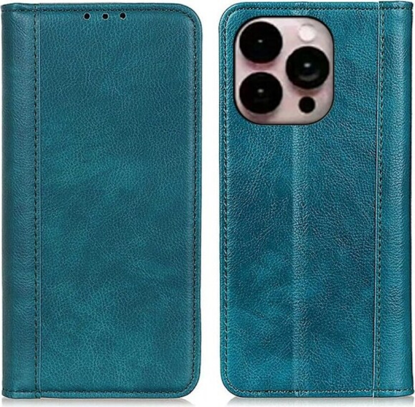 Ekte lærdeksel med magnetisk lukking for iPhone 14 Pro Max - Grønn