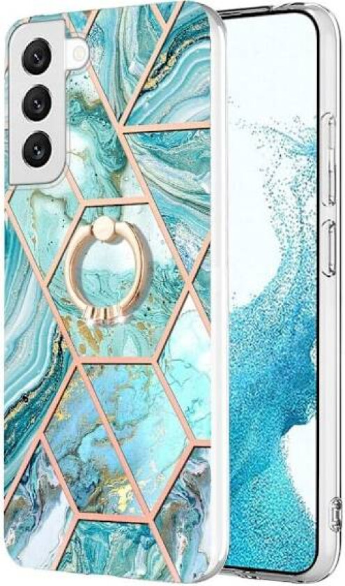 Marble Mønstret Deksel med Ring Holder til Samsung Galaxy S22 - Blå