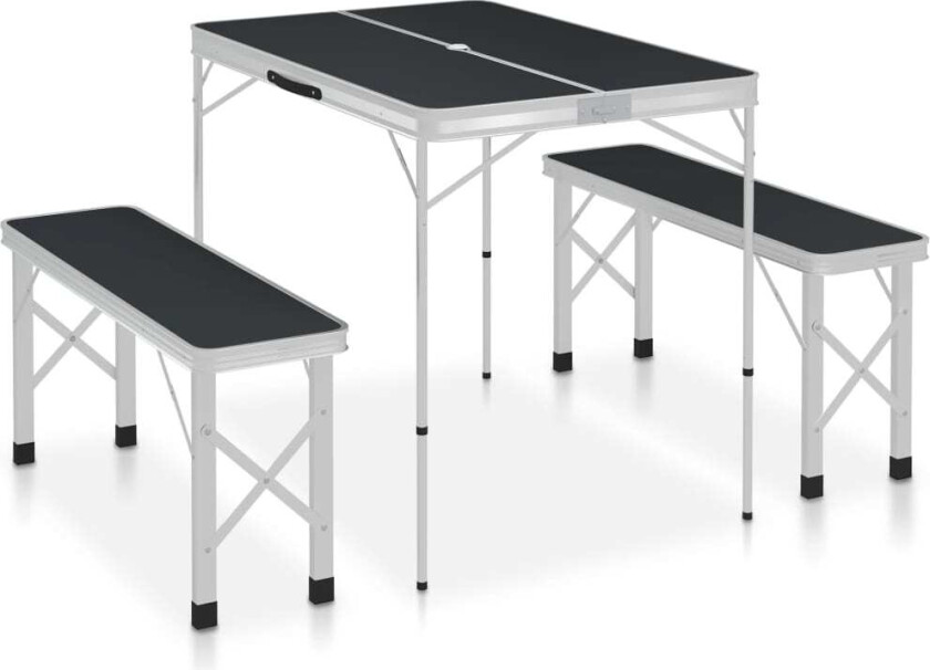 Bilde av Sammenleggbart campingbord med 2 benker aluminium grå