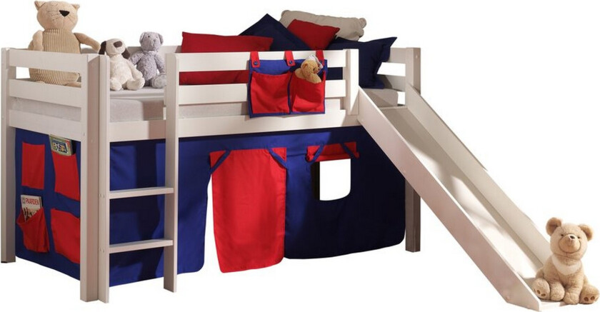 Høyseng med gardin og sklie Pino Hvit, Domino - Hvit, Domino