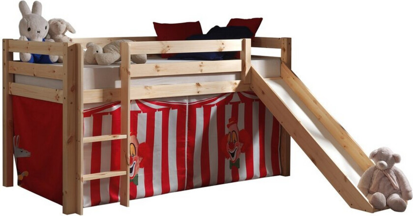 Høyseng med gardin og sklie Pino Naturlig, Chucky - Naturlig, Chucky