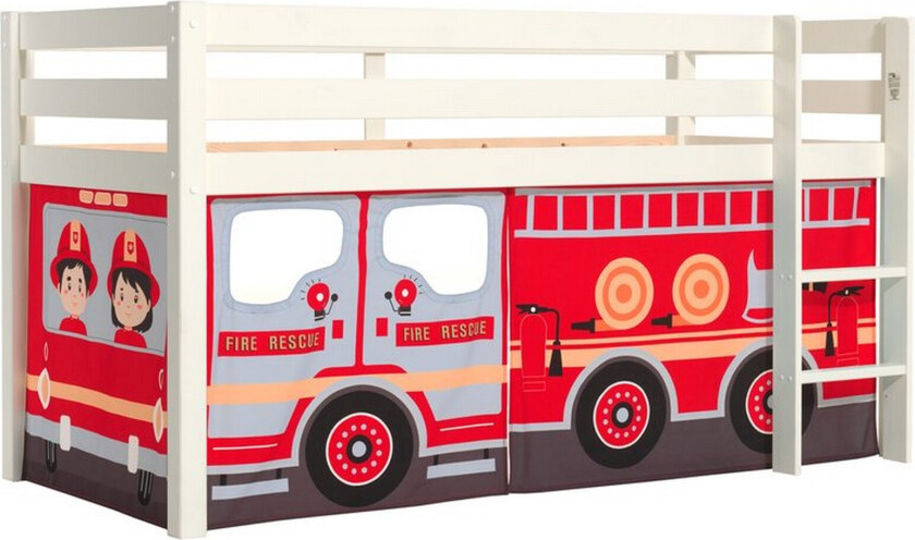 Høyseng med gardin Pino Hvit, Brannbil - Hvit, Brannbil