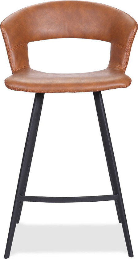 HOUSE OF SANDER Tora barstol, med ryggstøtte og fotstøtte - konjakkfarget kunstskinn og svart metall