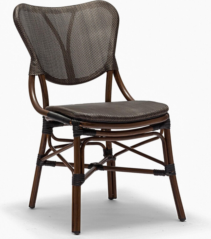 HOUSE OF SANDER Colmar hagestol, uten armlener, stabelbar - brune tekstiler og aluminium