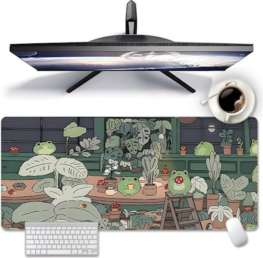Skrivebordsmatte Gaming Musematte Grønn Frosk Skrivebordsunderlag Søt Katt Musematte Stor Musematte 80x30 cm (Frosk)