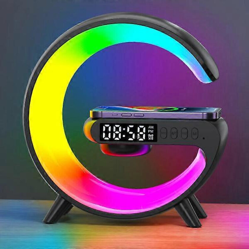 Multifunksjonell Trådløs Ladeplate Stativhøyttaler TF RGB Nattlampe 15W Hurtigladestasjon for iPhone Samsung Xiaomi Huawei Hvit