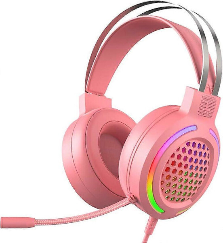 Gaming Headset, 3.5mm Kablet Støyreduserende Hodetelefoner med RGB Chroma Bakgrunnsbelysning for PS4/Xbox One/Mac/PC (Rosa)