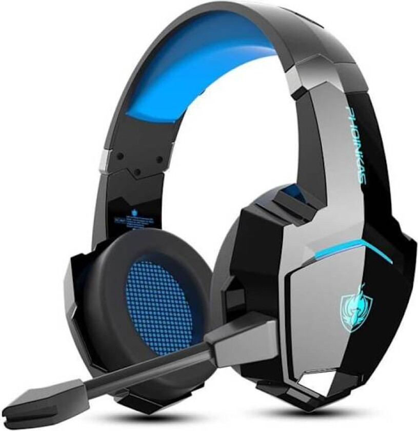 PS4 Kablet Headset, Kablet Gaming Headset med Støyreduserende Mikrofon, LED Trådløst Bluetooth Headset (Blå)