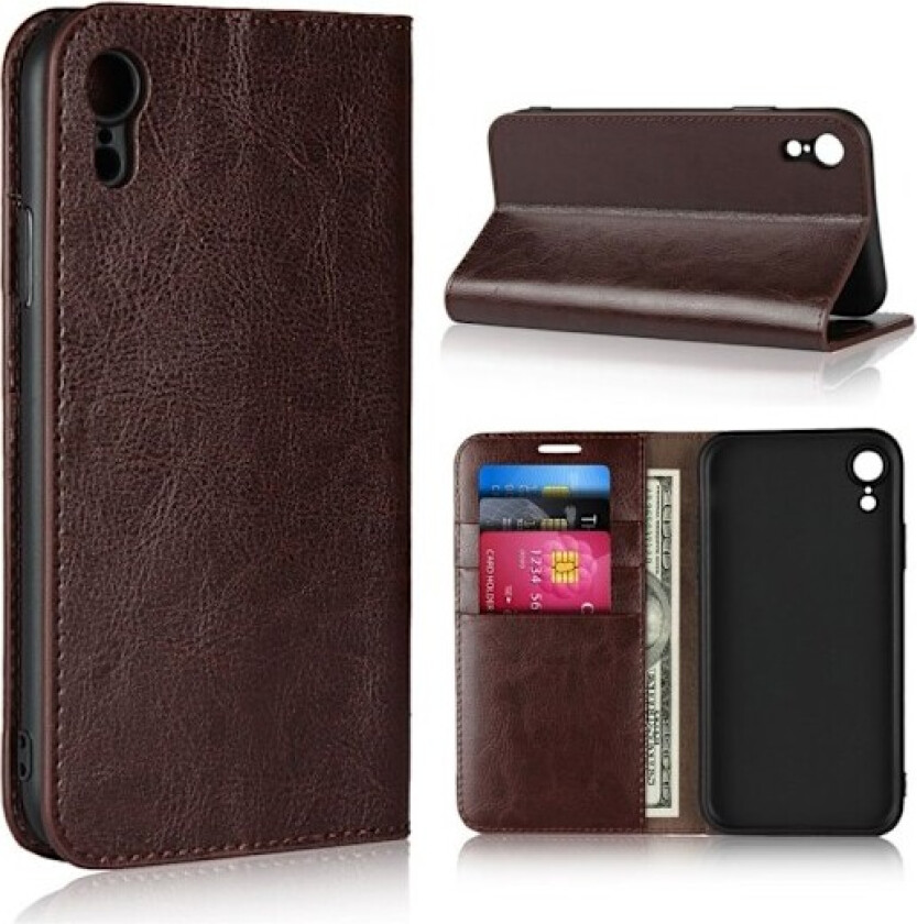 iPhone Xr beskyttelses deksel av ekte skinn med vill hest tekstur - kaffe