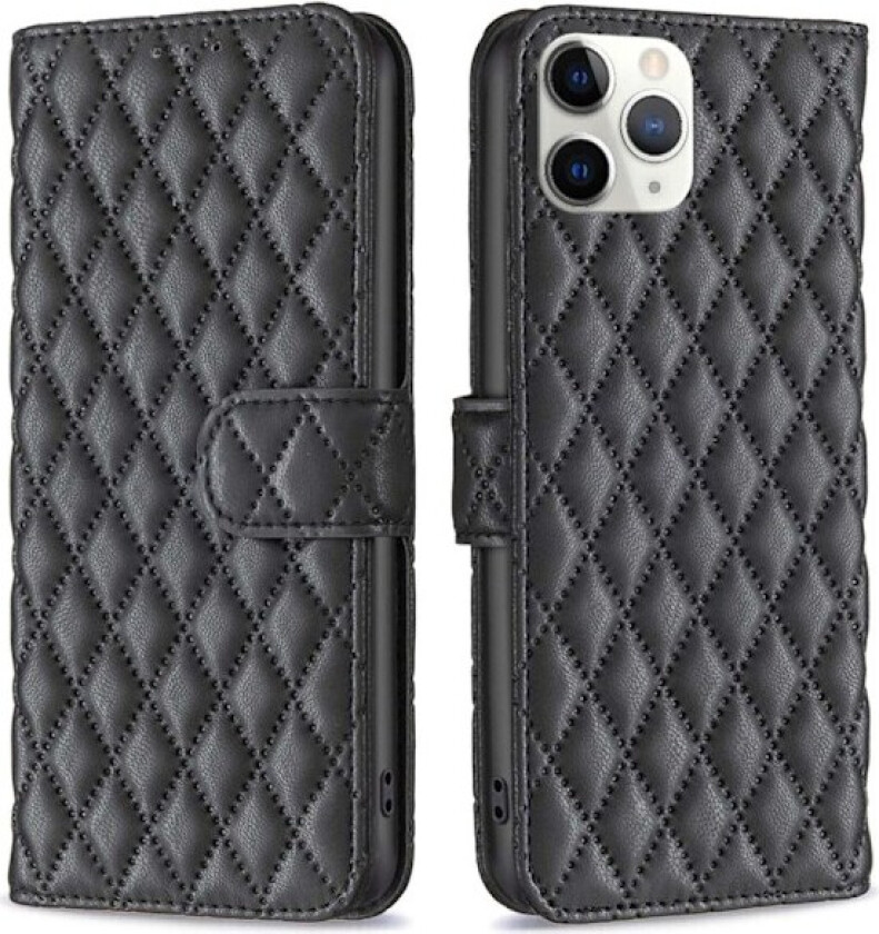 Rombemønster, matt flip-deksel for iPhone 11 Pro Max - Svart